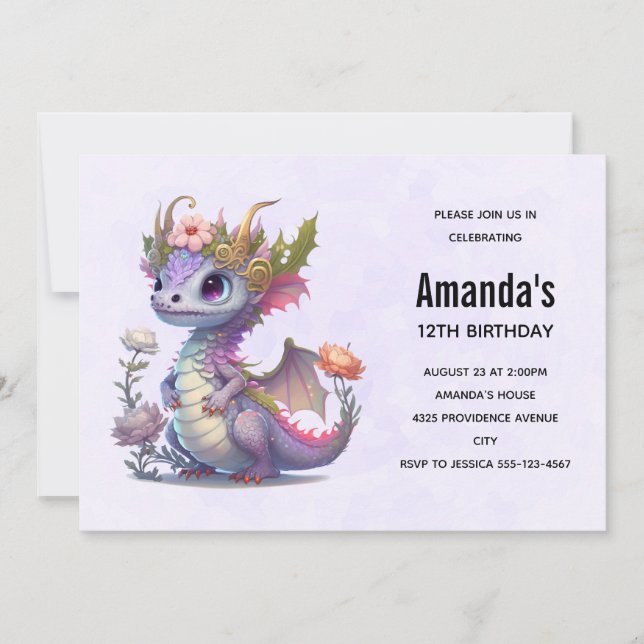 Invitation Belle Dragon avec Couronne Élégante Anniversaire (Devant)