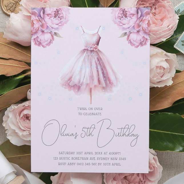 Invitation Belle Dusty rose Ballerina Anniversaire (Créateur téléchargé)