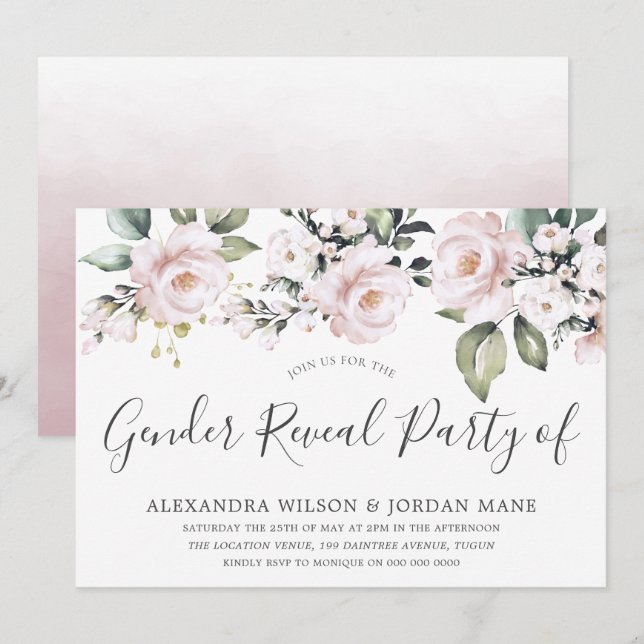 Invitation Belle Dusty Rose Blush Genre Reveval Party (Devant / Derrière)