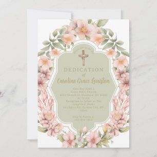 Invitation Belle église chrétienne Fleur Rose Dédication