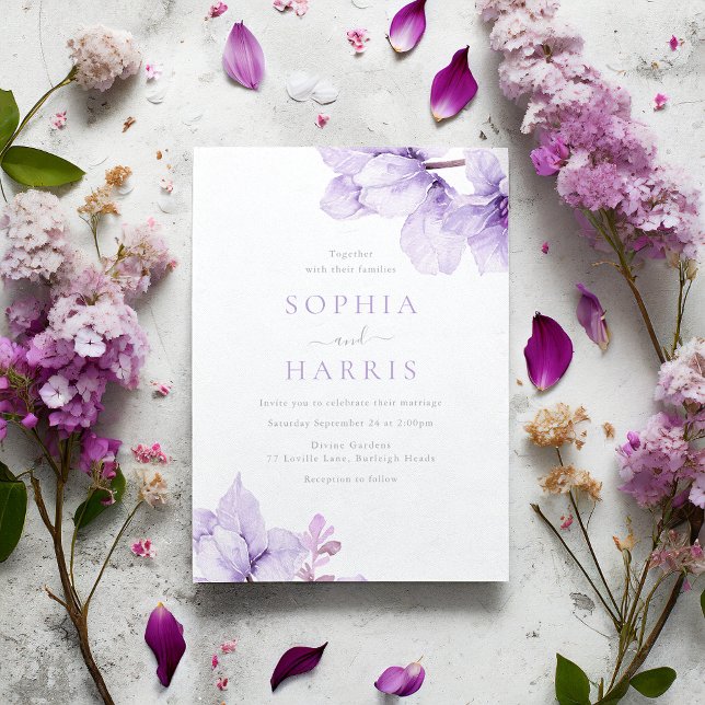 Invitation Belle Élégance Mariage Floral violet (Créateur téléchargé)
