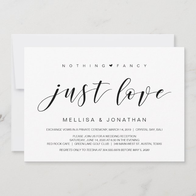 Invitation Belle Élégance, Noir, Elopement Mariage (Devant)