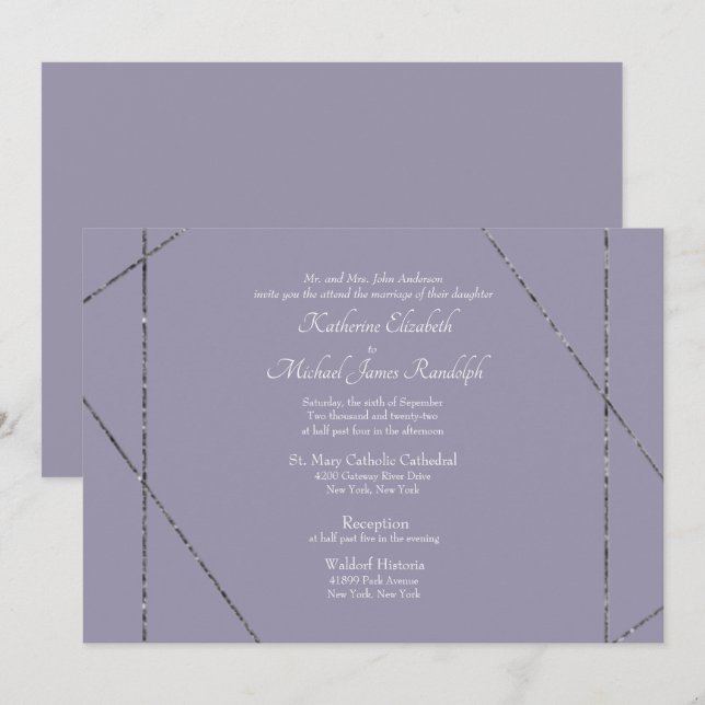 Invitation Belle Élégante Lavande Mariage II (Devant / Derrière)