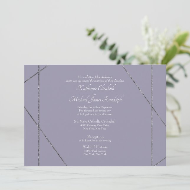 Invitation Belle Élégante Lavande Photo Mariage II (Debout devant)