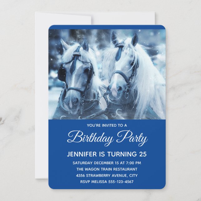 Invitation Belle équipe de chevaux Photo d'hiver Anniversaire (Devant)