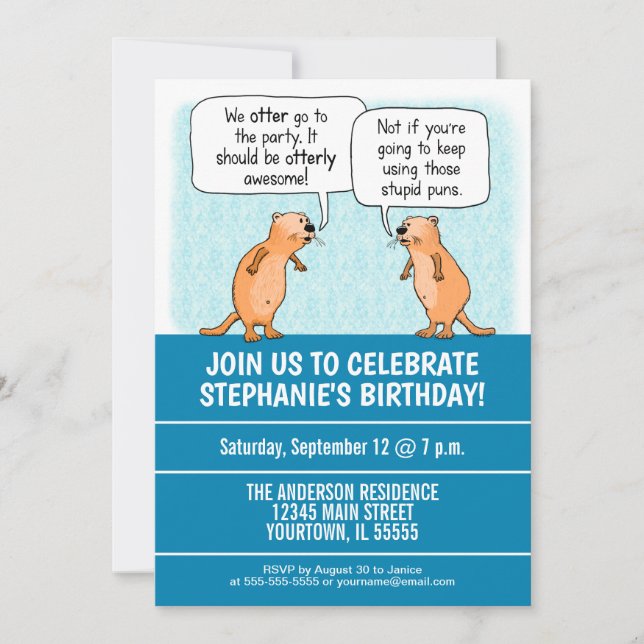 Invitation Belle et drôle Puns Otter Anniversaire (Devant)