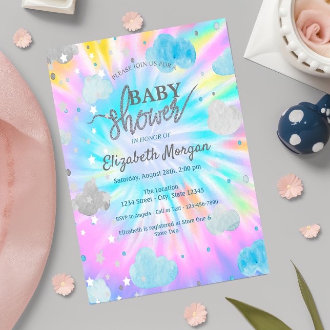 Invitation Belle Étoiles & Nuages Tie Dye Baby shower (Créateur téléchargé)
