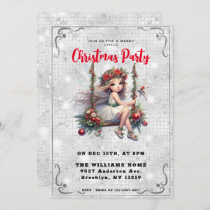 Invitation Belle Fairy Silver White Parties scintillant Noël