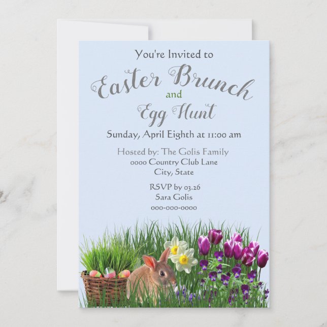 Invitation Belle famille de Brunch de Pâques et Chasse aux Oe (Devant)
