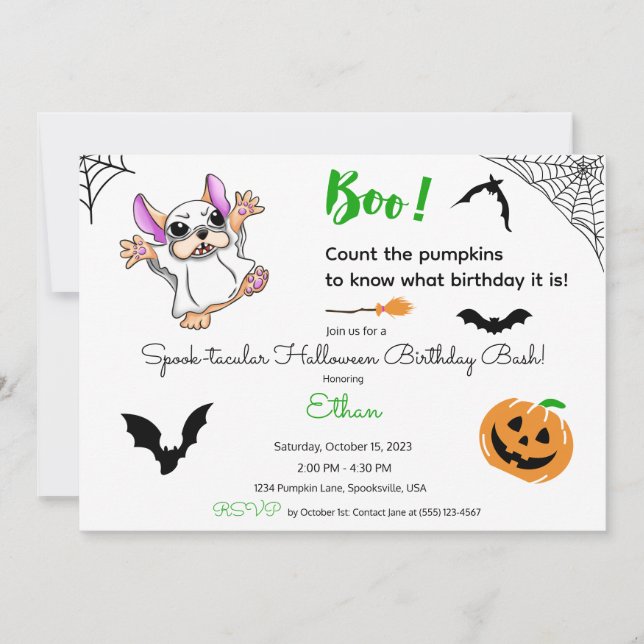 Invitation Belle fantôme citrouille Halloween Premier anniver (Devant)