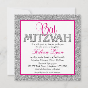 Invitation Belle Fausse Bar Mitzvah Rose Argent Pailletée