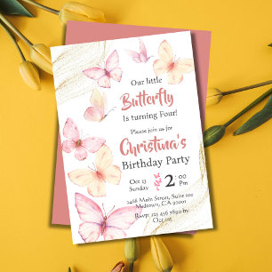 Invitation Belle félicité moderne à thème papillon 4 e annive