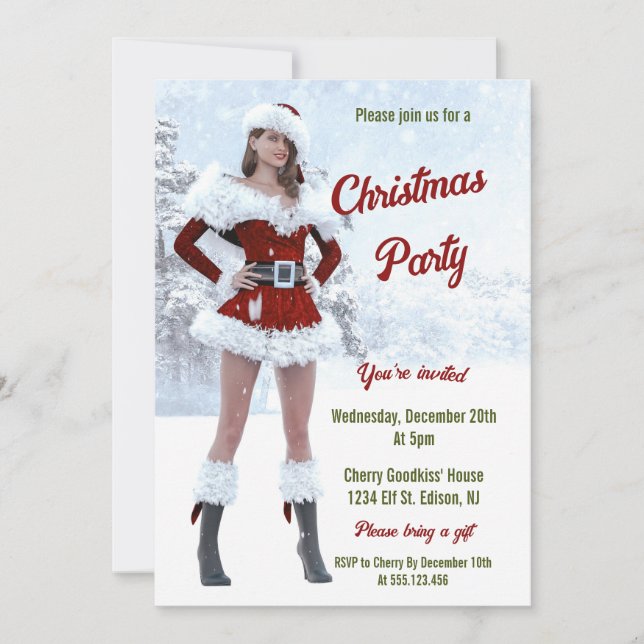 Invitation Belle femme de Noël au-dessus de la neige hivernal (Devant)