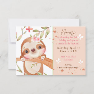 Invitation Belle fête d'anniversaire bébé lemur personnalisée