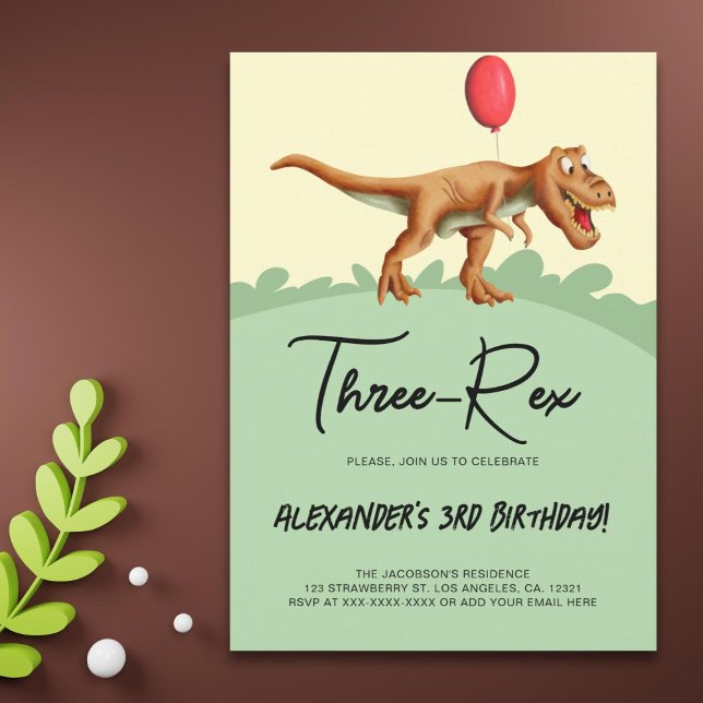Invitation Belle fête d'anniversaire de dinosaures à trois ra (Créateur téléchargé)
