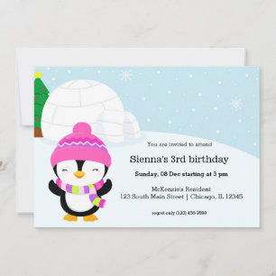 Invitation Belle fête d'anniversaire de pingouin