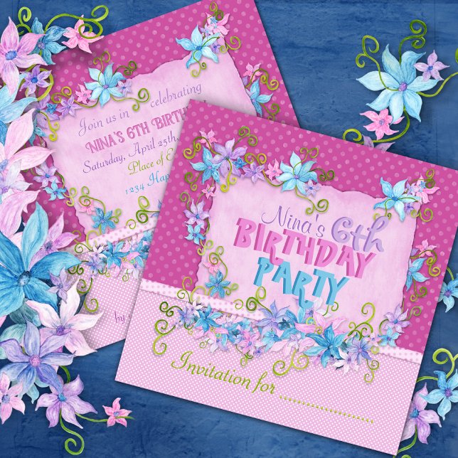 Invitation Belle fête d'anniversaire florale rose Pois (Créateur téléchargé)