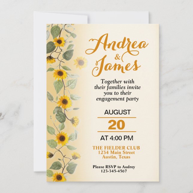 Invitation Belle Fête de Fiançailles aux Tournesols (Devant)