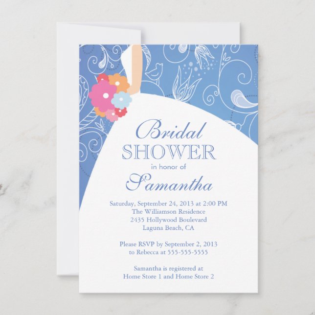 Invitation Belle Fête de l'mariée de mariée moderne bleue (Devant)