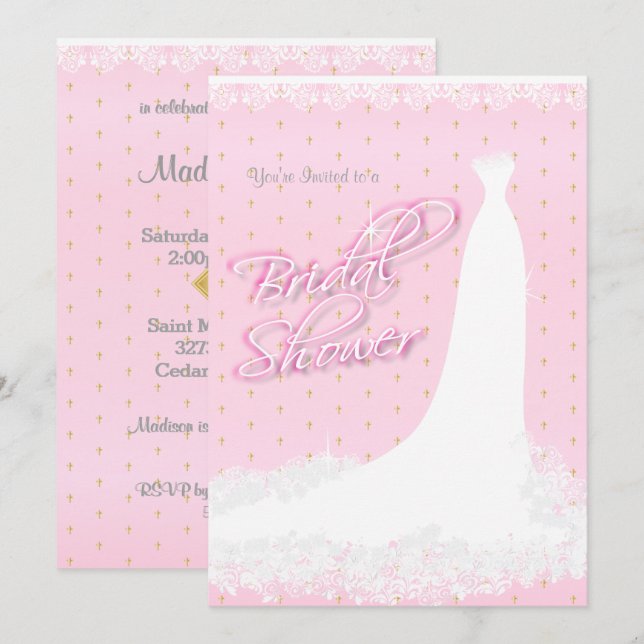Invitation Belle Fête de l'mariée religieuse de Satin Rose (Devant / Derrière)