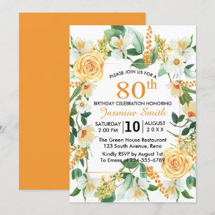 Invitation Belle fête de l'Orange florale 80e anniversaire