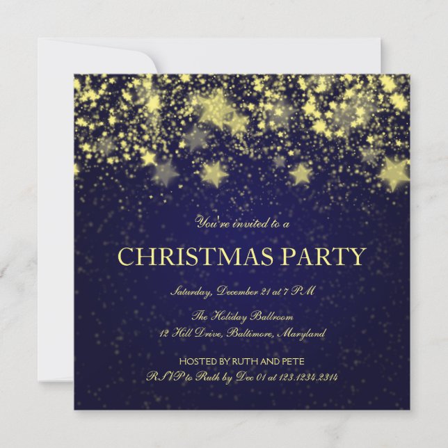 Invitation Belle fête de Noël Étoiles brillantes Bleu (Devant)