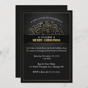 Invitation Belle fête de Noël noire et d'or