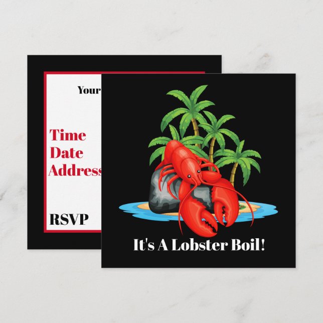 Invitation Belle fête de plage à ébullition de homard (Devant / Derrière)
