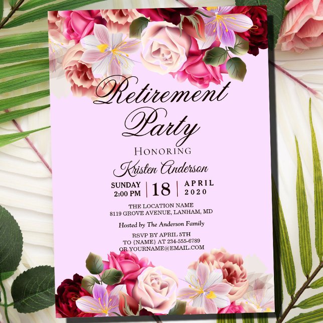 Invitation Belle fête de retraite de bouquet floral (Créateur téléchargé)