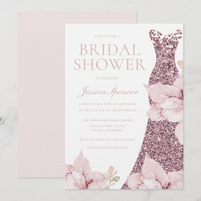 Invitation Belle Fête des mariées Blush Rose Robe or  (Devant / Derrière)