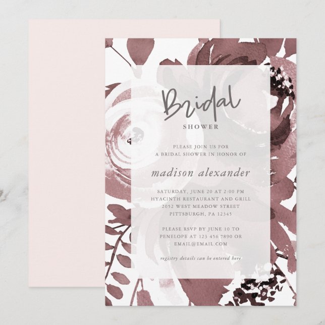Invitation Belle Fête des mariées couleur Rose florale (Devant / Derrière)