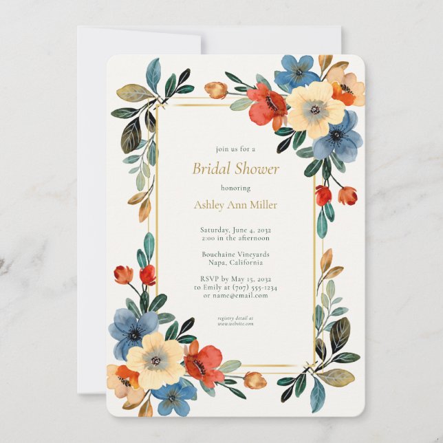 Invitation Belle Fête des mariées d'aquarelle florale (Devant)