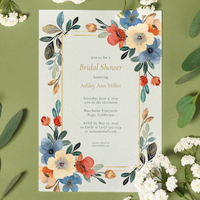 Invitation Belle Fête des mariées d'aquarelle florale (Créateur téléchargé)