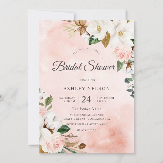 Invitation Belle Fête des mariées de Blush & White Flowers (Devant)