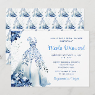 Invitation Belle Fête des mariées de Robe Florale Bleue