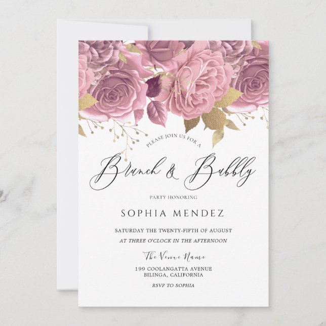 Invitation Belle Fête des mariées Florale Bleue Brunch Bubbly (Devant)