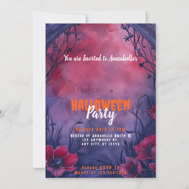 Invitation Belle fête d'Halloween Arc Rouge Bleu (Devant)