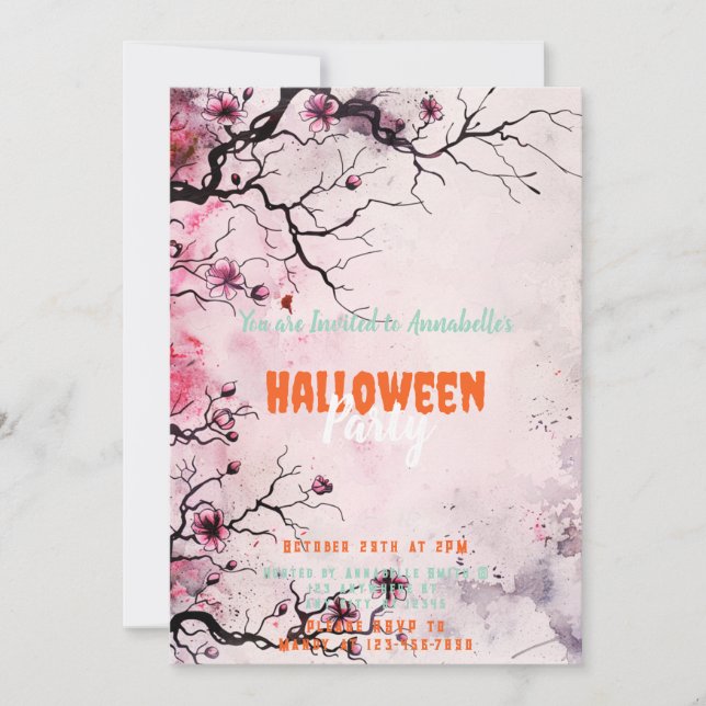 Invitation Belle fête d'Halloween rose Arbre Floral (Devant)
