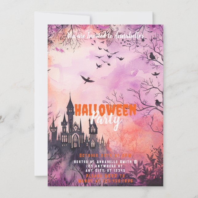 Invitation Belle fête d'Halloween rose violet (Devant)
