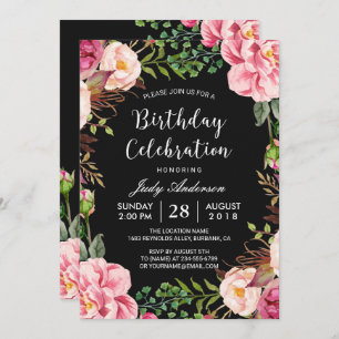 Invitation Belle Fille de fleurs rose Fille fête d'anniversai