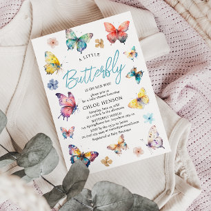 Invitation Belle Fille Papillon Aquarelle Baby Shower