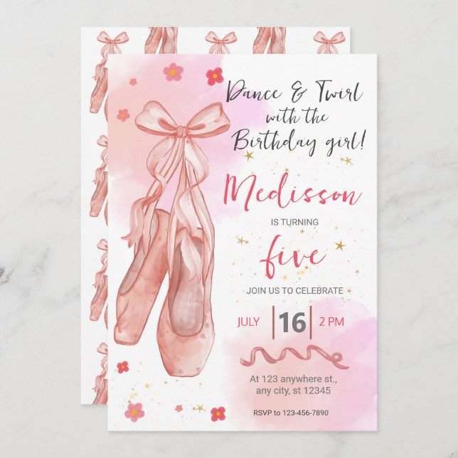 Invitation Belle fille rose fête d'anniversaire (Devant / Derrière)