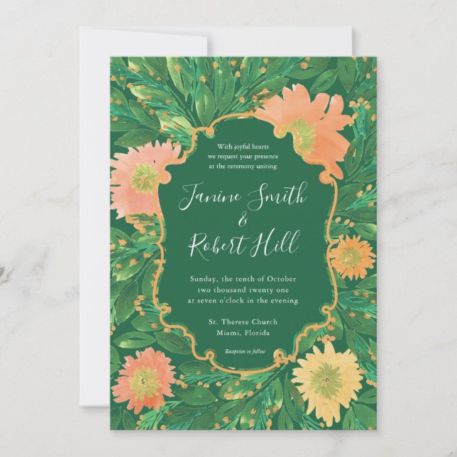 Invitation Belle Fleurs Aquarelle Peinture Mariage (Devant)
