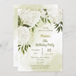 Invitation belle fleurs blanches verdure fête d'anniversaire