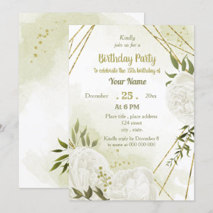 Invitation belle fleurs blanches verdure fête d'anniversaire