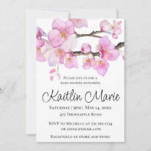 Invitation Belle fleurs de cerisier rose script de calligraph