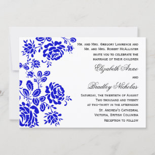 Invitation Belle florale en Mariage bleu royal