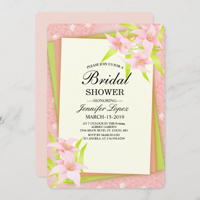 Invitation Belle florale rosée (Devant / Derrière)