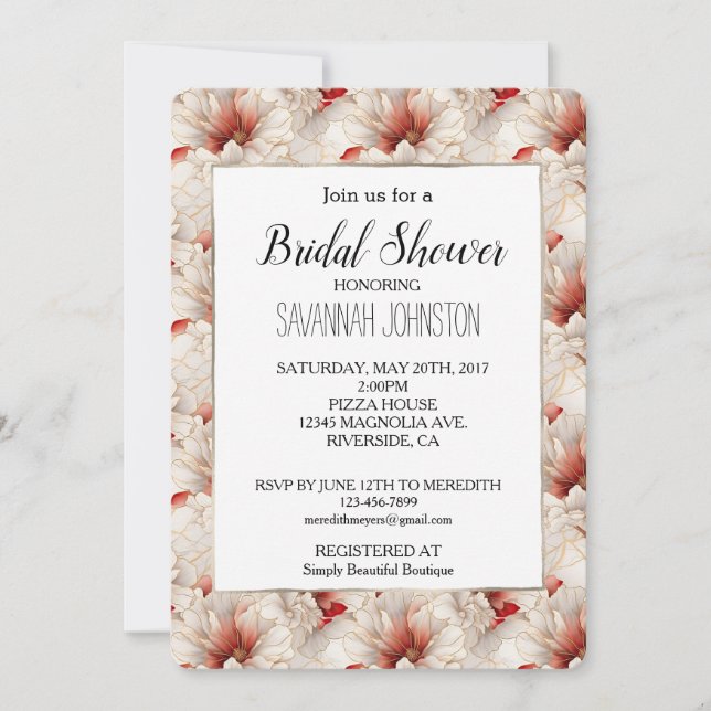 Invitation Belle Flore Rouge Blanc (Devant)