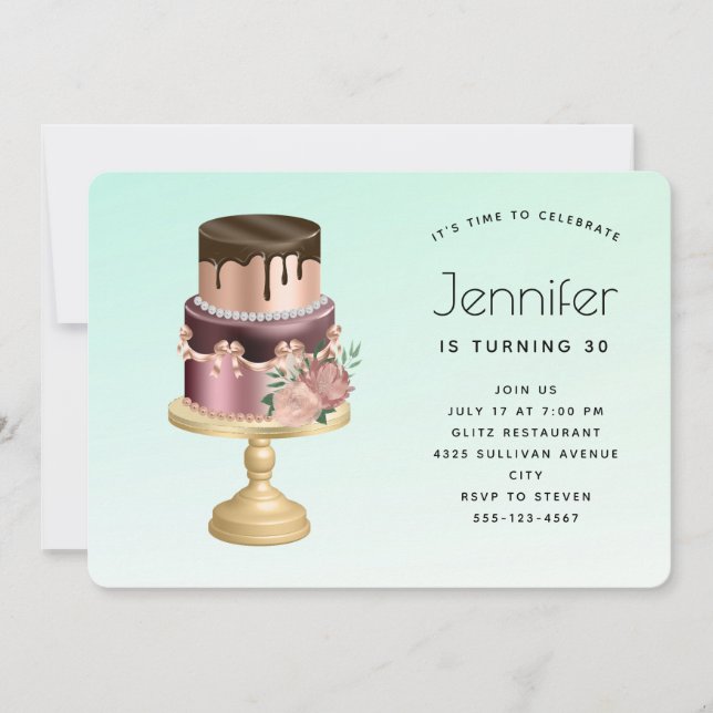 Invitation Belle Glam Party Gâteau Anniversaire (Devant)